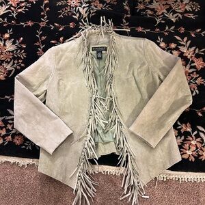 Vintage boho style fringe leather suede jacket (S)